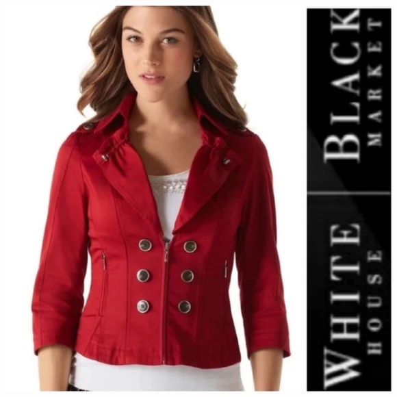 White House Black Market Red 3/4 Sleeve Military Jacket Blazer - size 4 - Picture 3 of 3